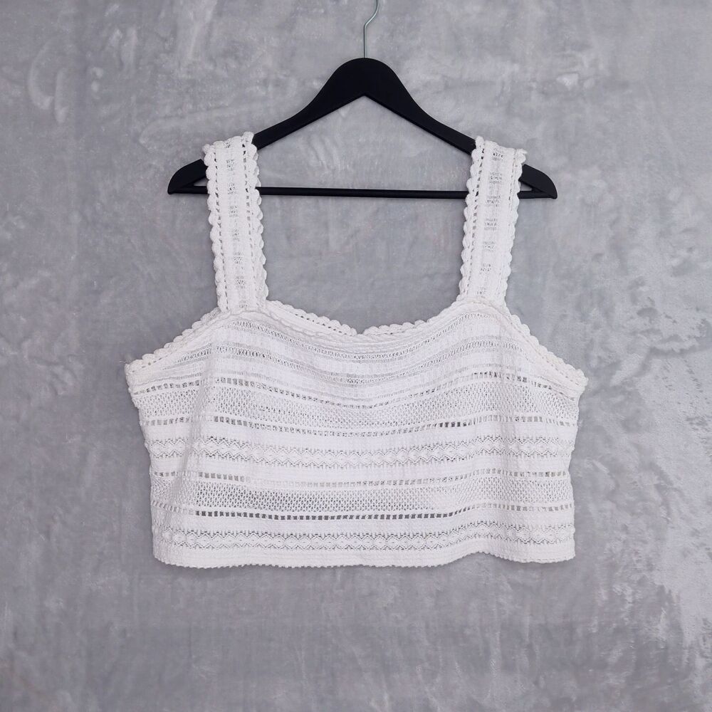 AERIE White Crochet Knit Crop Top Size XXL Boho Festival